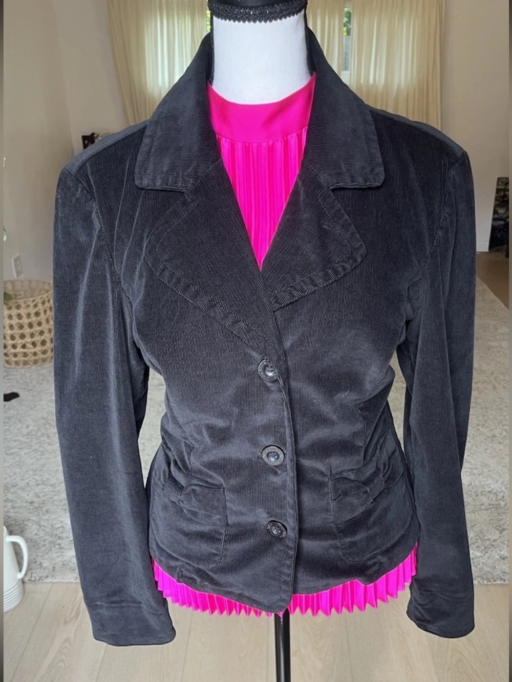 Live A little Black Corduroy Jacket Women Medium Y2K Button Up π Pockets Gilmore - Picture 1 of 12